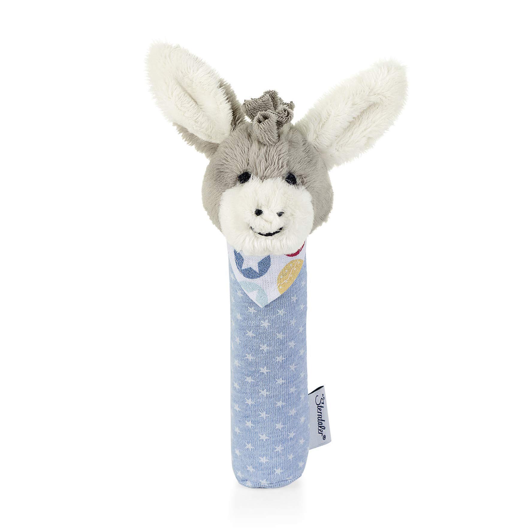 Sterntaler Emmi Donkey 3312000 Squeaky Grabber Age: 0-36 Months, Size: 18 cm, Colour: Light Blue/Grey