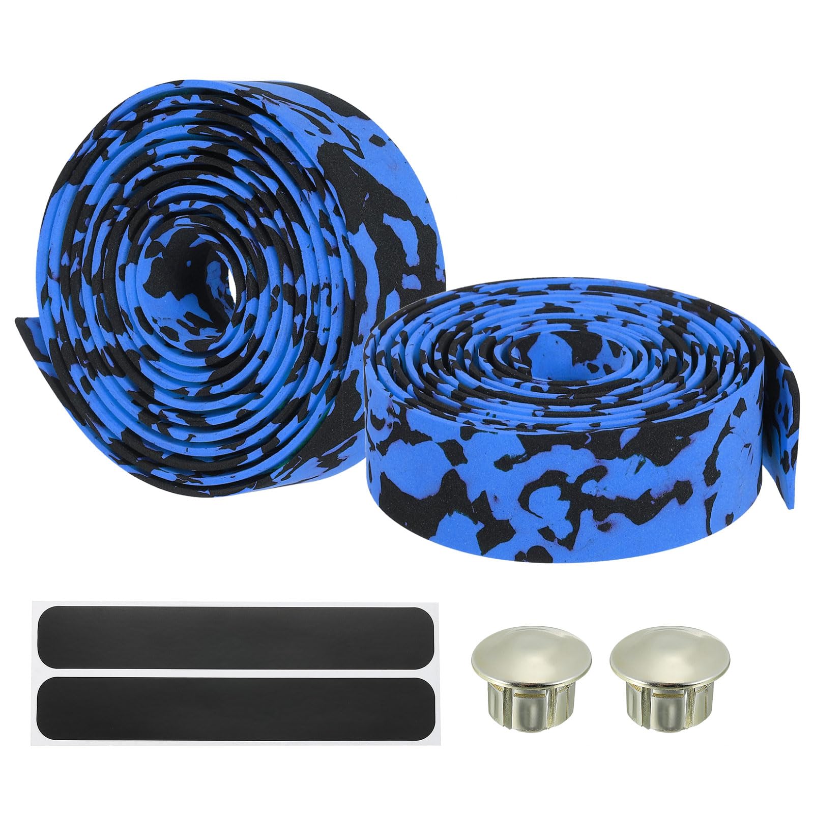 PATIKIL Bike Handlebar Tape, 2 Pack EVA Camouflage Handle Grip Wraps Non-Slip Bicycle Bar Tape with Black End Plugs for Racing Bicycles Road Bicycle, Blue Black
