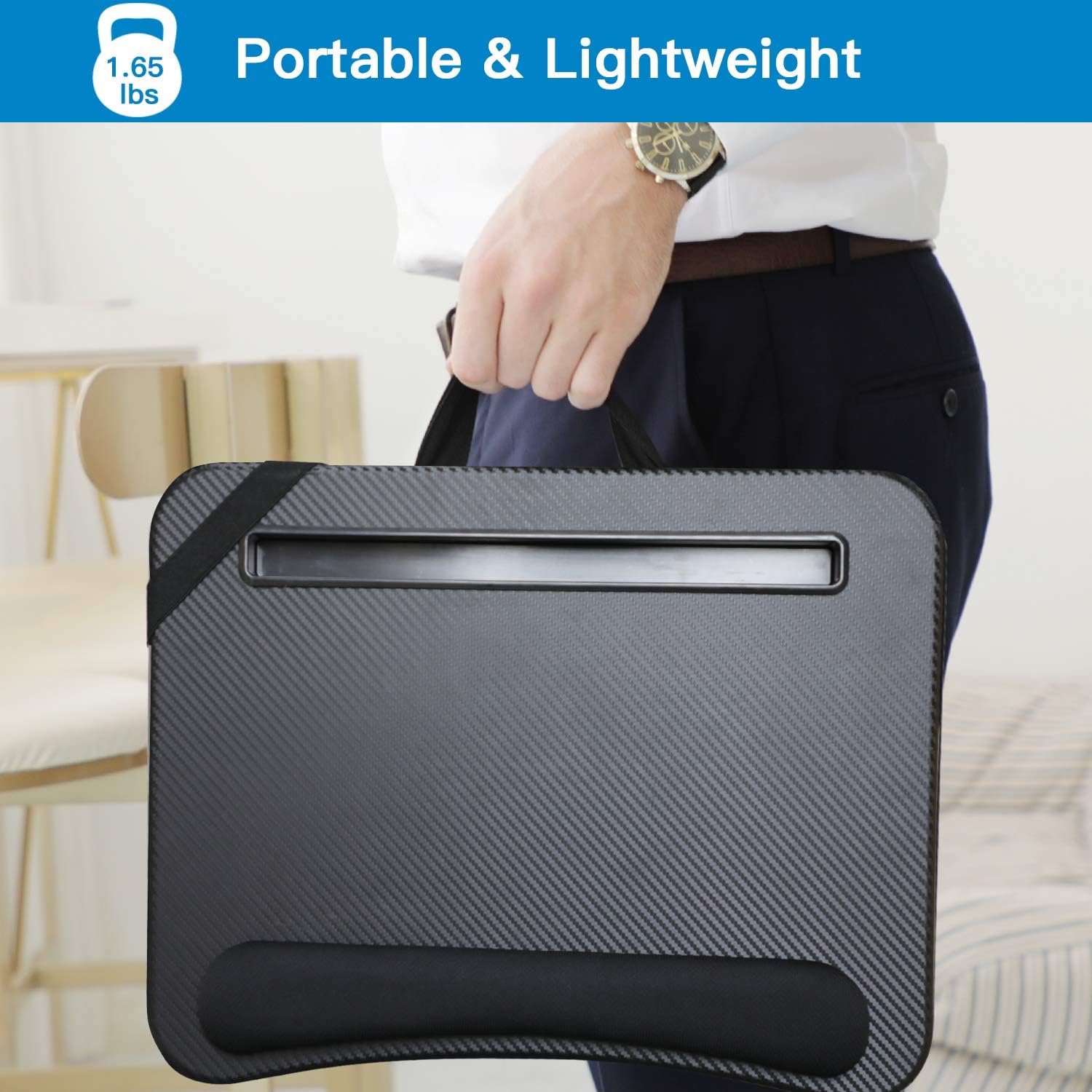 HUANUO Laptop Lap Desk - Fits up to 14 inches Laptop Stand with Phone Holder, Tablet Holder, Portable Lap Desk Built-in Soft Foam Pillow Cushion, Elastic Band，Laptop Stop Bar : Office Products