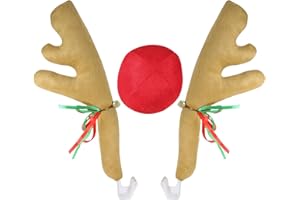 KSAAUTO Christmas Car Decoration Reindeer Antlers & Red Nose Rudolph Set Car Truck Vehicle Christmas Decorations Exterior Christmas Decor Auto Accessories