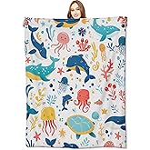 VODRM Sea Animal Blanket Colorful Marine Life Whale, Octopus, and Turtle Throw Blankets,Birthday Gifts for Kids & Ocean Lovers,Lightweight Soft Fleece for Sofa Couch Bed Room Travel Decor 50x60in