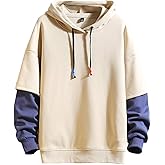GURUNVANI Fashion Hoodies Men's Color Block Pullover O-Neck Hooded Sweatshirt Patchwork