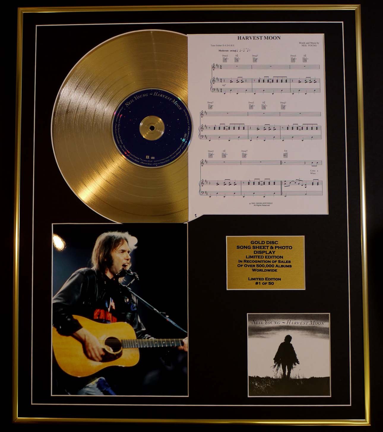 NEIL YOUNG/CD GOLD DISC, SONG SHEET & PHOTO DISPLAY/LTD. EDITION/COA/ALBUM, HARVEST MOON/SONG SHEET, HARVEST MOON