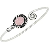 Natural Gemstones 925 Silver Plated Cuff Bracelets for Women - Oval Shape Stone Birthstone Handmade Adjustable Open Bangle Jewelry - Gifts for Wedding Anniversary Valentine's Day Christmas
