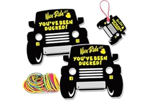 WAXVERY Duck Tags, You've Been Ducked, Duck Duck Tags, Duck Ducking Game Card, 35Pack, Ducked Tags, with Round Hole and Rubber Bands, Duck Design and SUV (BK)