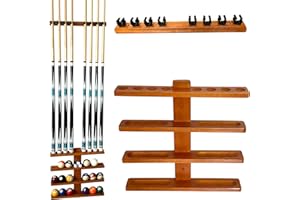 GACCO BILLIARDS Wall-Mounted Pool Stick Holder, All Handicraft Hardwood Rack for 8-Cue Storage, Billiard Accesories Organizer (OAK)