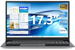 Naclud 17.3 Inch Laptops Computer, 8GB DDR4 512GB SSD Laptop Notebook with Celeron N4020 Processor (up to 2.8 GHz), Webcam, Mini HDMI, Type-C, 8000mAh, USB3.2 * 2(Black)
