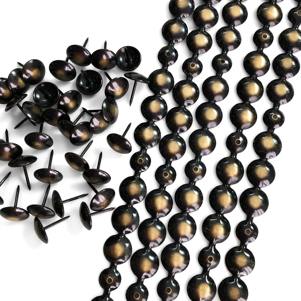 Let's Decorate 5 Meters Upholstery Tacks Strips Golden,Decorative Nail Strips Sofa Trims Tapes,Indoor Garden Chair Tacks,Loosing Tacks Matched (16mm Bronze)