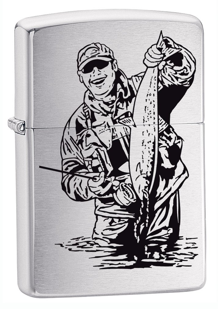 Zippo Windproof Lighter - Fisherman - Brushed Chrome Finish - Refillable for Lifetime Use - Adjustable Flame - Gift Box - Metal Construction - Made in USA