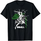 Attack on Titan Levi Swirls Attack Pose and Logo Anime T-Shirt
