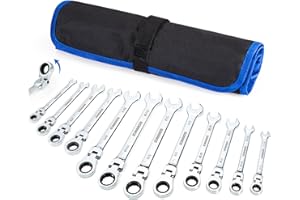 SORAKO Ratcheting Wrench Set Flex Head, 12 Piece SAE Combination Ratchet Wrench kit, 1/4″ - 13/16″ Chrome Vanadium Steel Wrenches