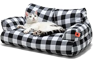 MEWOOFUN Pet Sofa Bed for Medium Pets, Cat Couch With 261913 Inch Removable Washable Cover, Nonskid Bottom Puppy Couch up to 25 lbs (Black & White)