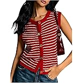 GORGLITTER Women's Striped Sweaters Vest Sleeveless Button Up Crewneck Knit Going Out Cardigan Tops