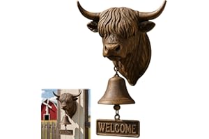 Highland Cow Welcome Bell, 3D Vintage Highland Cow Themed Doorbell, Cast Iron Resin Highland Cows Decorative Hanging Bell for