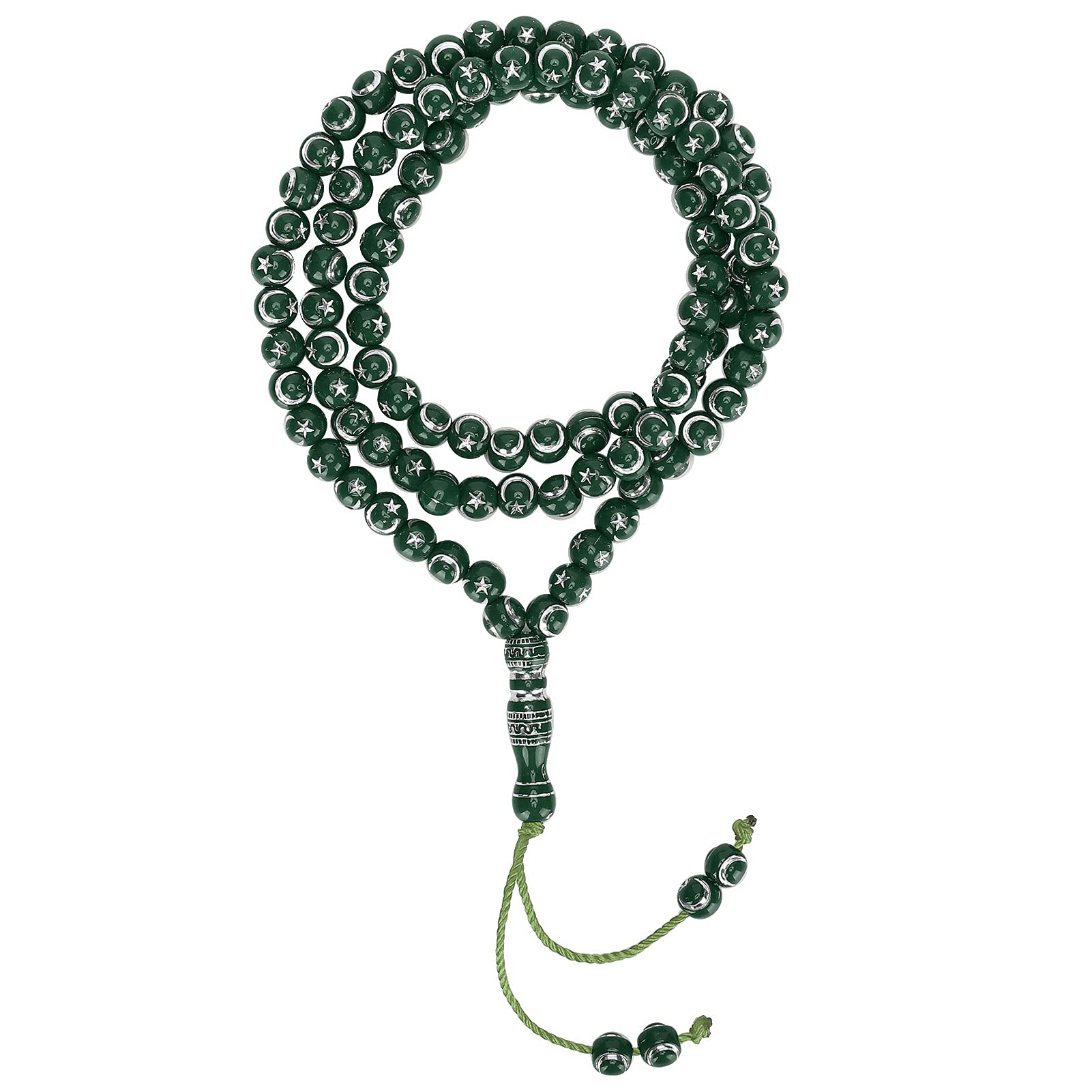 Tiiyee Islamic Prayer Bead 99 Beads, Resin Tasbih Ramadan Gifts for Men or Women 49 cm Engraved Muslim Praying Rosary Religious Eid Mubarak Misbaha Tasbeeh Accessories (Green)