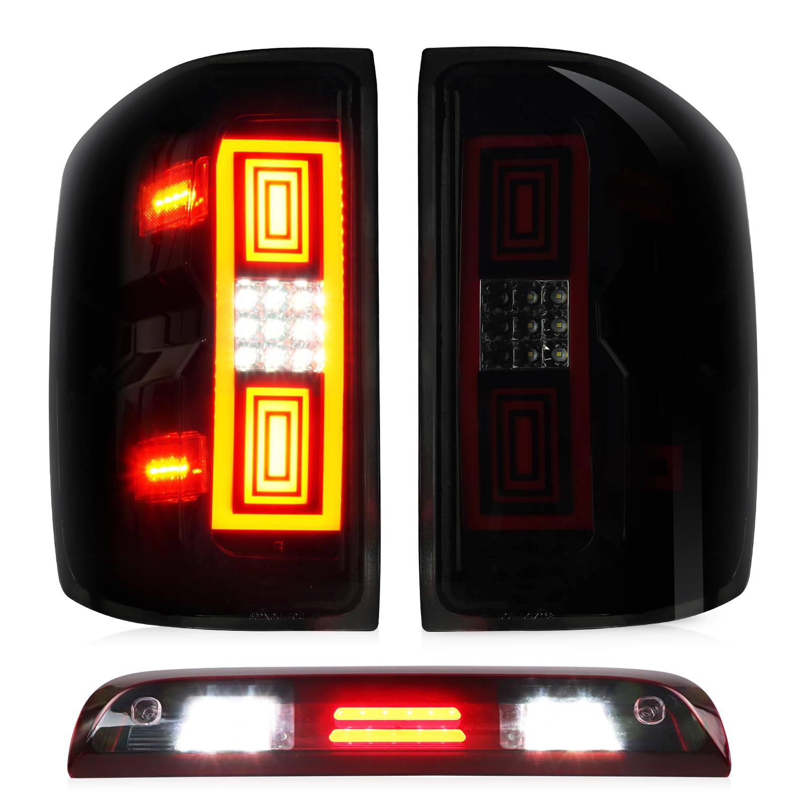 Photo 1 of Tail Light + 3rd Third Brake Cargo Lamp for Chevy Silverado 1500 2014-2018, 2500 HD & 3500 HD & GMC Sierra 3500 HD 2015-2018, High Mount Stop Light Rear LED Taillight Assembly, 23141274 23141275