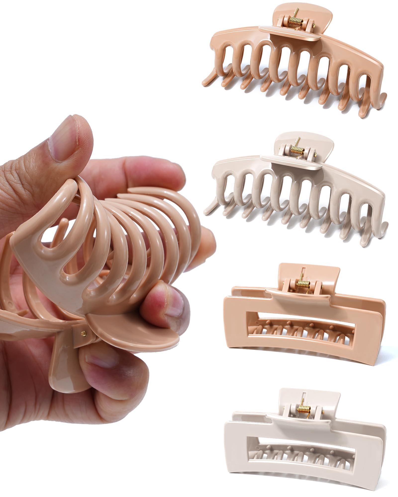 Photo 1 of Mesovor 4 Pack Silicone Flexible Hair Claw Clips, Nonslip Large Bendable Claw Clip | Soft Hair Grip Hairclips for Thin and Thick (Dark Khaki, Light Khaki)