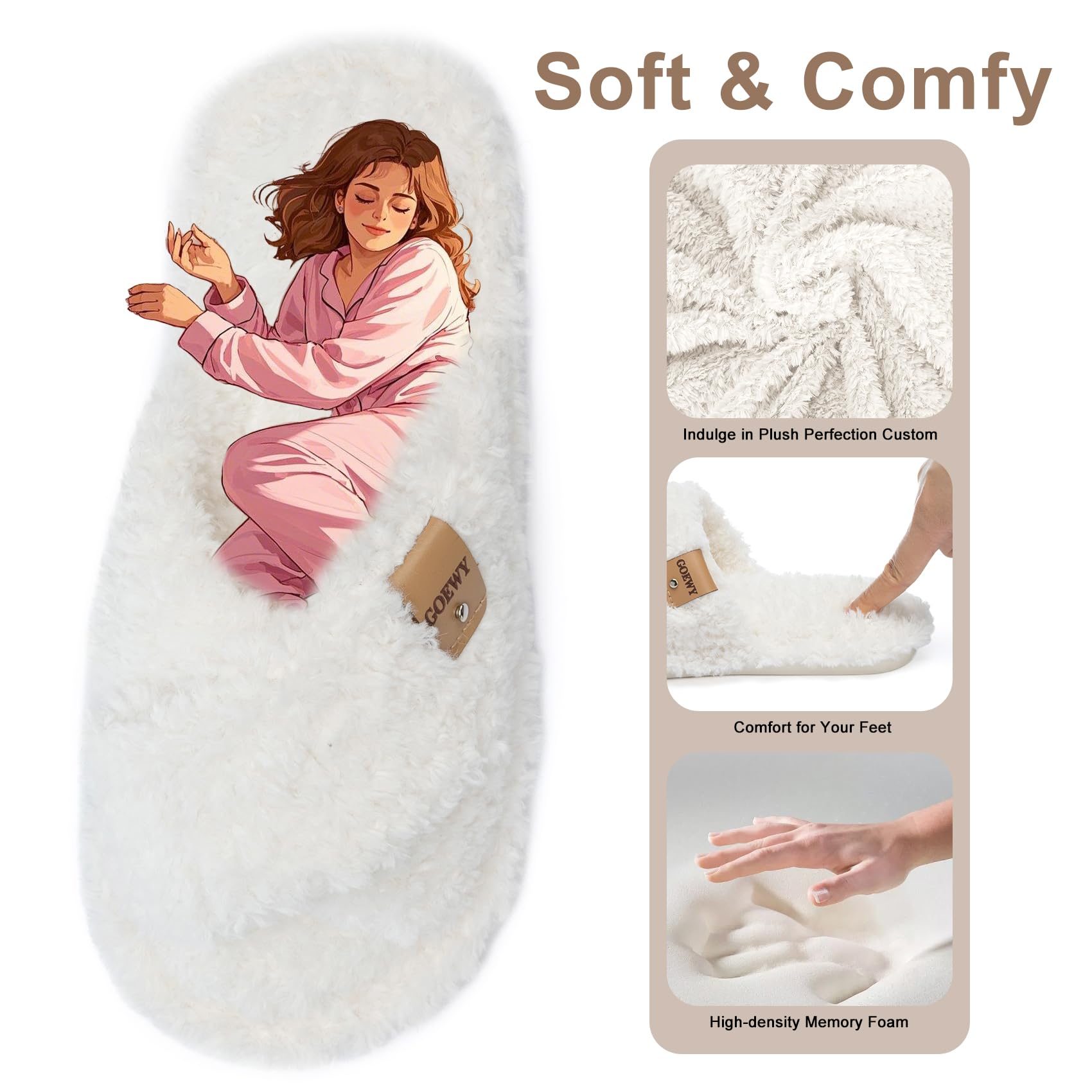 GOEWY Fuzzy Open Toe Slippers for Women Indoor and Outdoor with Memory Foam Cozy Cross Band Women's Slipper Cute Soft House Shoes Slip On Gifts for Womens Mom Her Ladies Bridesmaid