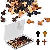 NEBURORA 60 Pcs Small Wooden Cross 4 Colors Natural Pocket Prayer Crosses Pendants for Easter Eggs Fillers Mubarak Ramadan Christmas Decoration Jewelry Necklace Bracelets Earring Making Christian Gift