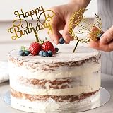 OWill 8 Pcs Happy Birthday Cake Toppers Gold Acrylic Double-Sided view 6
