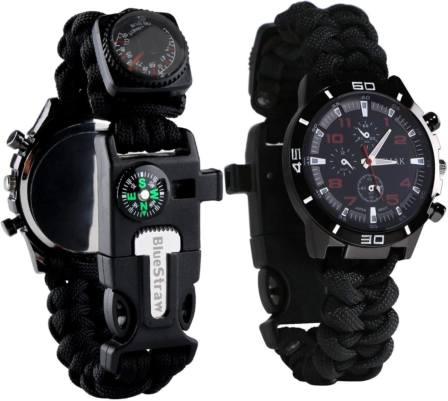 Survival Bracelet Watch, Men & Women Emergency Survival Watch with Paracord/Whistle/Fire Starter/Scraper/Compass and Thermometer, 6 in 1 Multifunctional Outdoor Gear