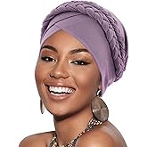 DRESHOW African Women Turban Caps Beanie Twist Headscarf Pre-Tied Double Twisted Braid Hair Cover Wrap Hat Chemo Cancer Cap