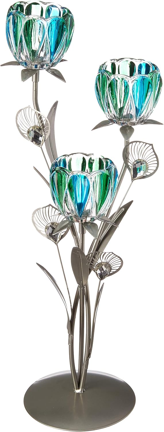 Triple Peacock Bloom Candleholder (Pack of 1 EA): Home & Kitchen