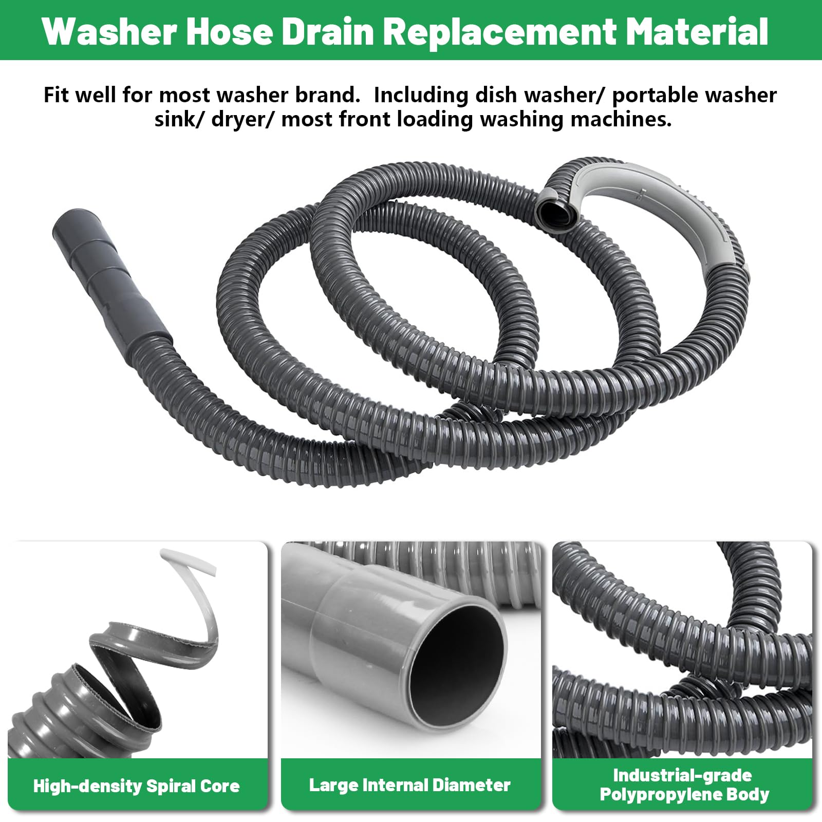 Universal Washing Machine Drain Hose Compatible with Samsung, LG, Whirlpool, Maytag, Kenmore, GE, Giantex, Panda and More - 10 Ft Corrugated Flexible Washing Hose with Clamp and U-Bend Holder