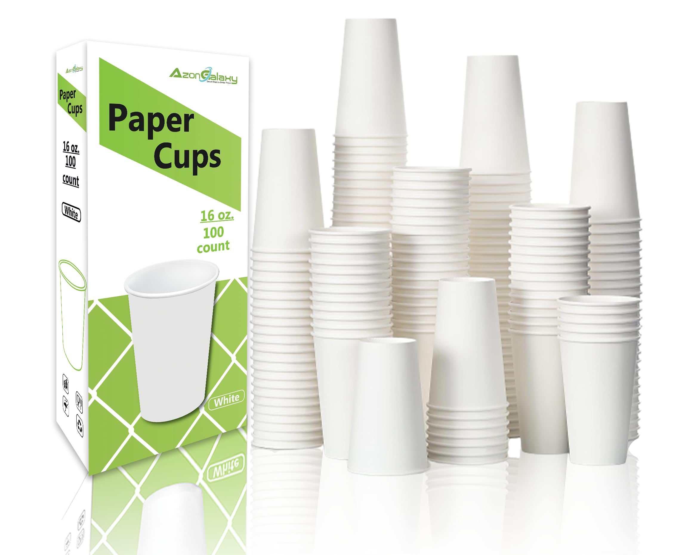 100 X 16oz Premium Quality Paper Cups, 450ml White Disposable Cups, Eco Friendly Paper Cups For Hot and Cold Drinks, Disposable Coffee Cups for Home, Office, Café, Work, Parties, Outdoors