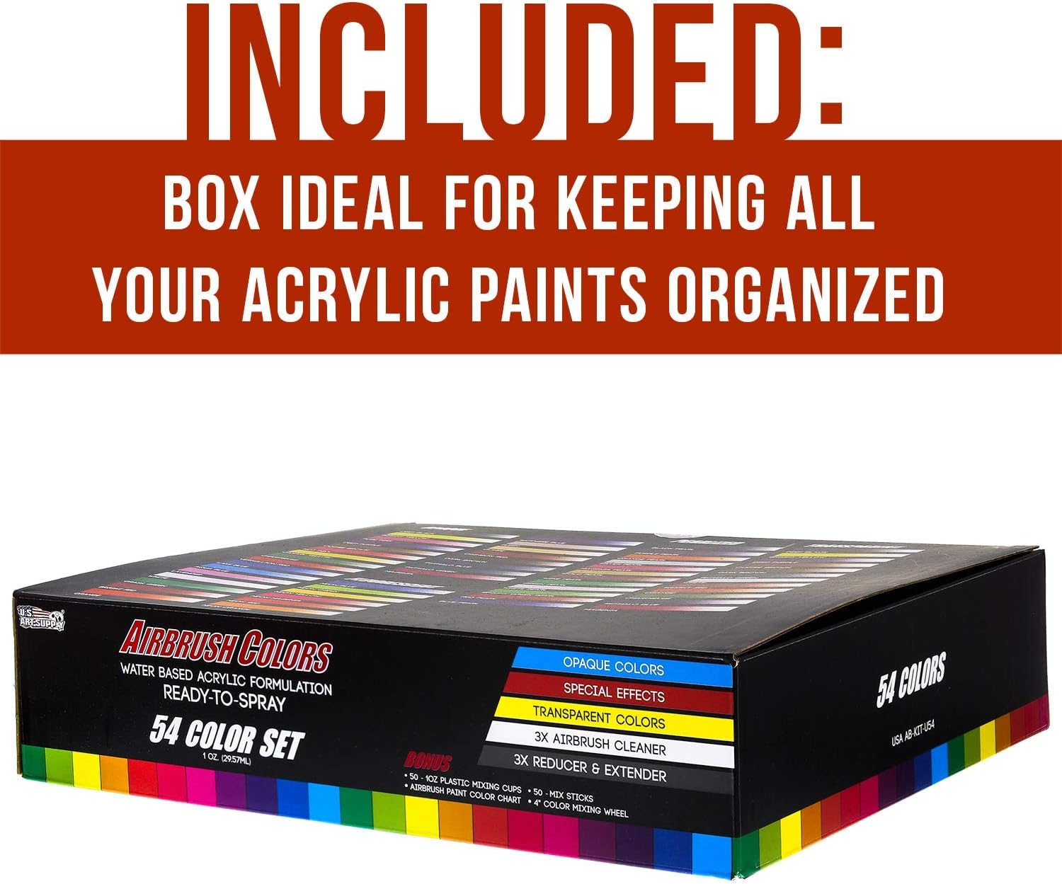 U.S. Art Supply 54 Color Ultimate Acrylic Airbrush, Leather & Shoe Paint Set with Cleaner, Thinner, 50-Plastic Mixing Cups, 50-Wooden Mix Sticks and a Color Mixing Wheel: Toys & Games