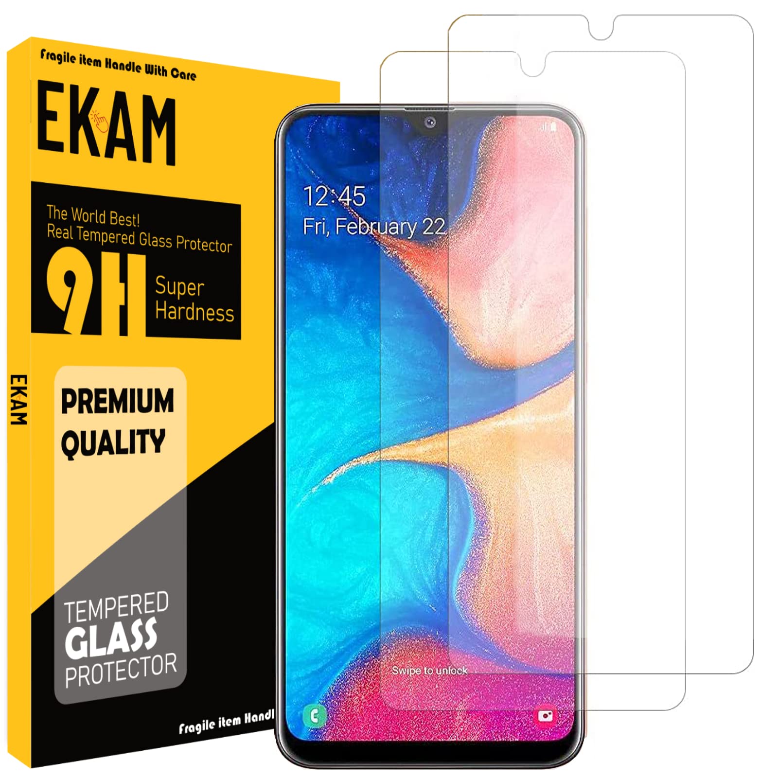 EKAM For Samsung Galaxy A40 Screen Protector, [2 PACK] Tempered Glass [9H Hardness] [Bubble Free] [Case Friendly] Screen Protective Film For Galaxy A40 (2019)
