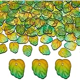 PH PandaHall 100pcs Glass Leaf Charms Leaf Beads Transparent Two-Color Leaves Pendants Glass Plant Charms for Spring Summer Earring Bracelet Necklace Jewelry Making DIY Crafts