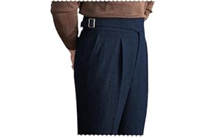 GARQIA CLYON Men Trousers Vintage Tweed Blend Pants Herringbone Slim Fit Pleat-Front Pant