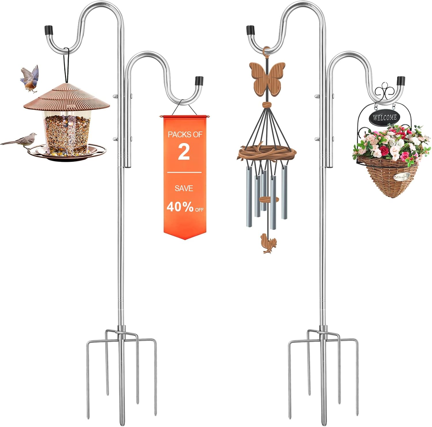 Outdoor Shepherd's Hooks - Hummingbird Feeder Stand Pole 2 Pack - 62