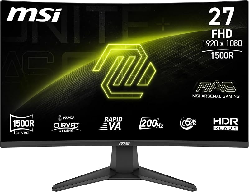 MAG 276CFA E20 27-Zoll-FHD-1500R-Gaming-Monitor, 1920 x 1080 Rapid VA, 200 Hz, 0,5 ms, HDR-fähig, AMD FreeSync Premium, Augenschutz, AI-Vision, HDMI 2.0b, DP 1.2a, Vesa-Halterung, schwarz