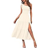 MEROKEETY Women's 2026 Summer Sleeveless Midi Dress One Shoulder Knot Smocked Split Formal Cocktail Wedding Guest Dresses