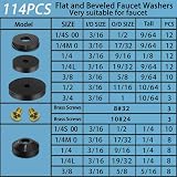 ZDBB 114 Pcs Faucet Washer Assortment 10 Styles Flat Beveled Brass Screws view 2