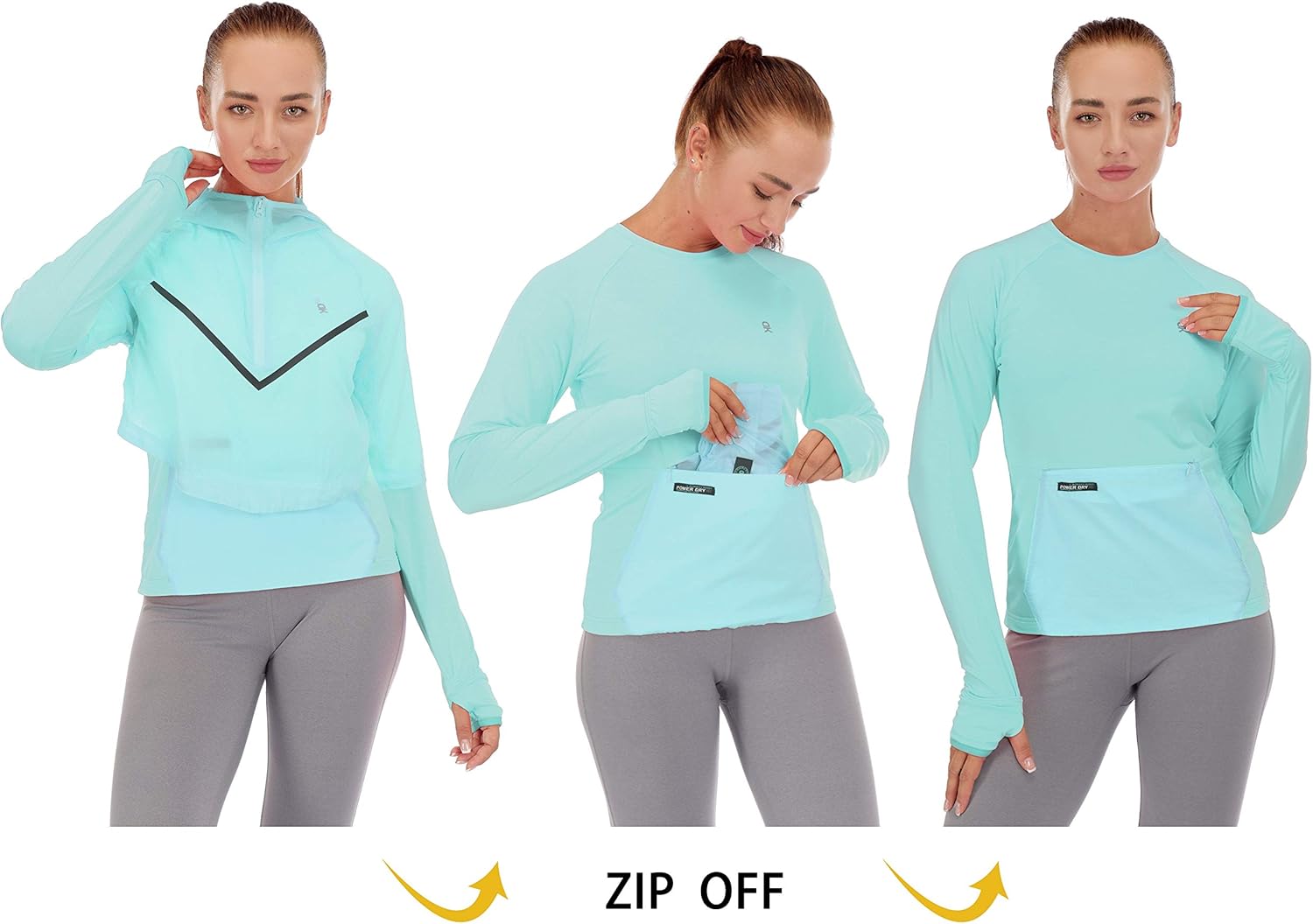 Little Donkey Andy Women's 2 in 1 UPF 50+ Stretch Hoodie with Long Sleeve, Quick Dry Fishing Hiking Shirt, Packable : Clothing