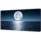 Aibonnly Wall Art Canvas Print Moon Sea Ocean Landscape 1 Panels Full moon Picture Painting Framed and Stretched Ready to Hang for Living Room Bedroom Office Home Decor Artwork 20x40inch