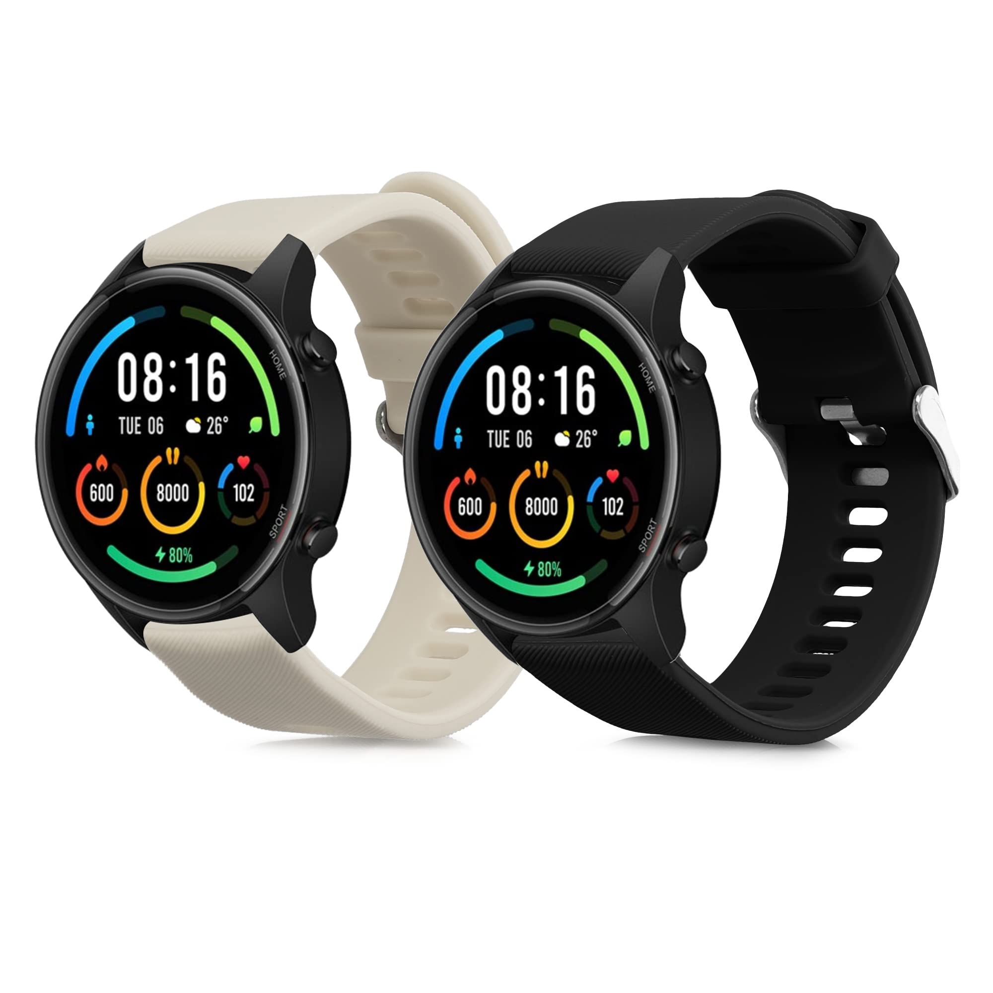 kwmobile Straps Compatible with Xiaomi Mi Watch/Mi Watch Color Sport Straps - 2x Replacement Silicone Watch Bands - Smartwatch or Fitness Tracker - Black/Beige — image 1