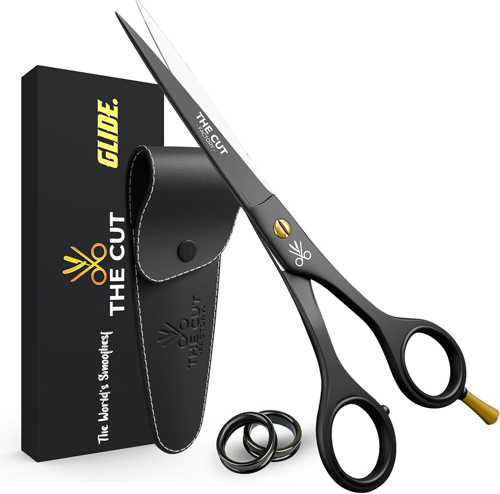 The Cut Factory® Hair Scissors & Hair Cutting Scissors - 6.5” Matte Black Professional Barber Shears with Micro-Serrated Blad