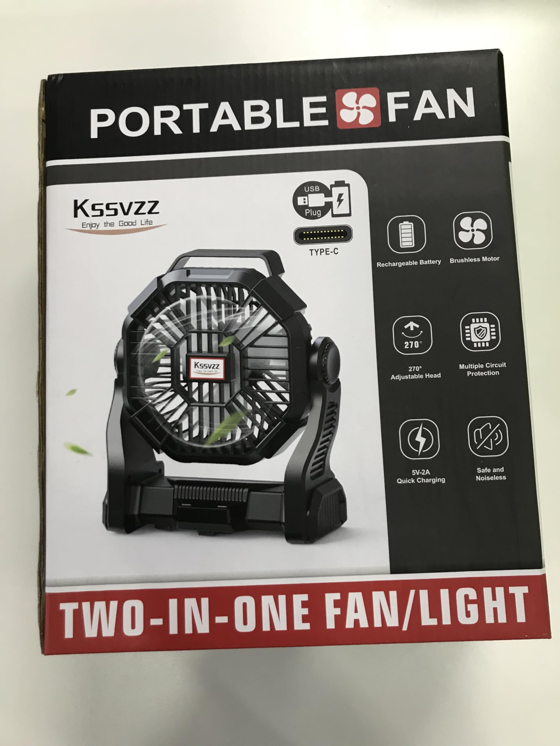 Portable Camping Fan Rechargeable with LED Lantern - 20000mAh Cordless Battery Powered Fan, 4 Speed Quiet USB Table Desk Fan, Battery Operated Tent Fan for Travel, Beach, Fishing, Home&Office (Orange)