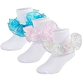 QHANSHIEE Girls Ruffle Socks Toddler Glitter Double Lace Sock Frilly Dress Socks Turn Cuff Pageant Sock for Baby Girl Kids