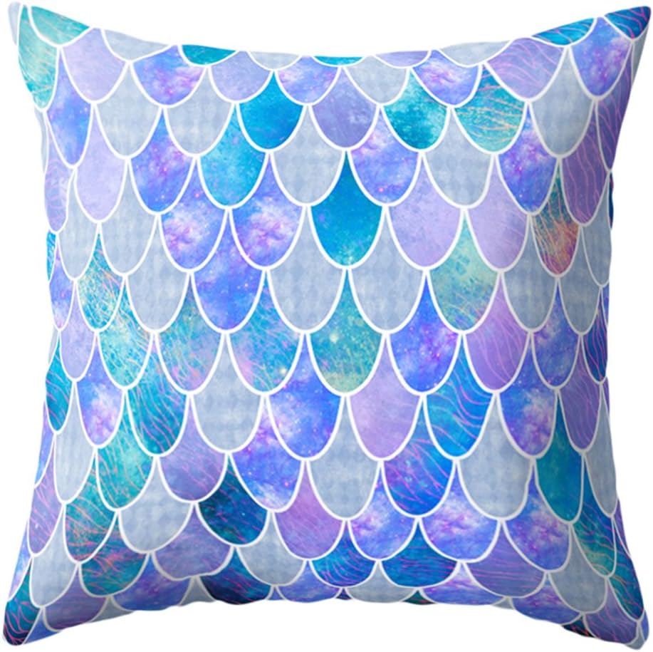 Profusion Circle Mermaid Fish Scales Throw Pillow Case Bed Sofa Cushion Cover Living Room Home Decor