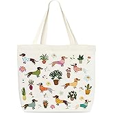 Dr.Baner Dachshund Canvas Tote Bag, Reusable Weiner Dog Grocery Shoulder Bags For Friends Dog Lovers