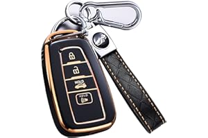 Cacacar for Toyota Camry RAV4 Key Fob Cover with Keychain,for Highlander Avalon GT86 Key Fob Case Premium Soft TPU 360 Degree Protector Holder (Balck)