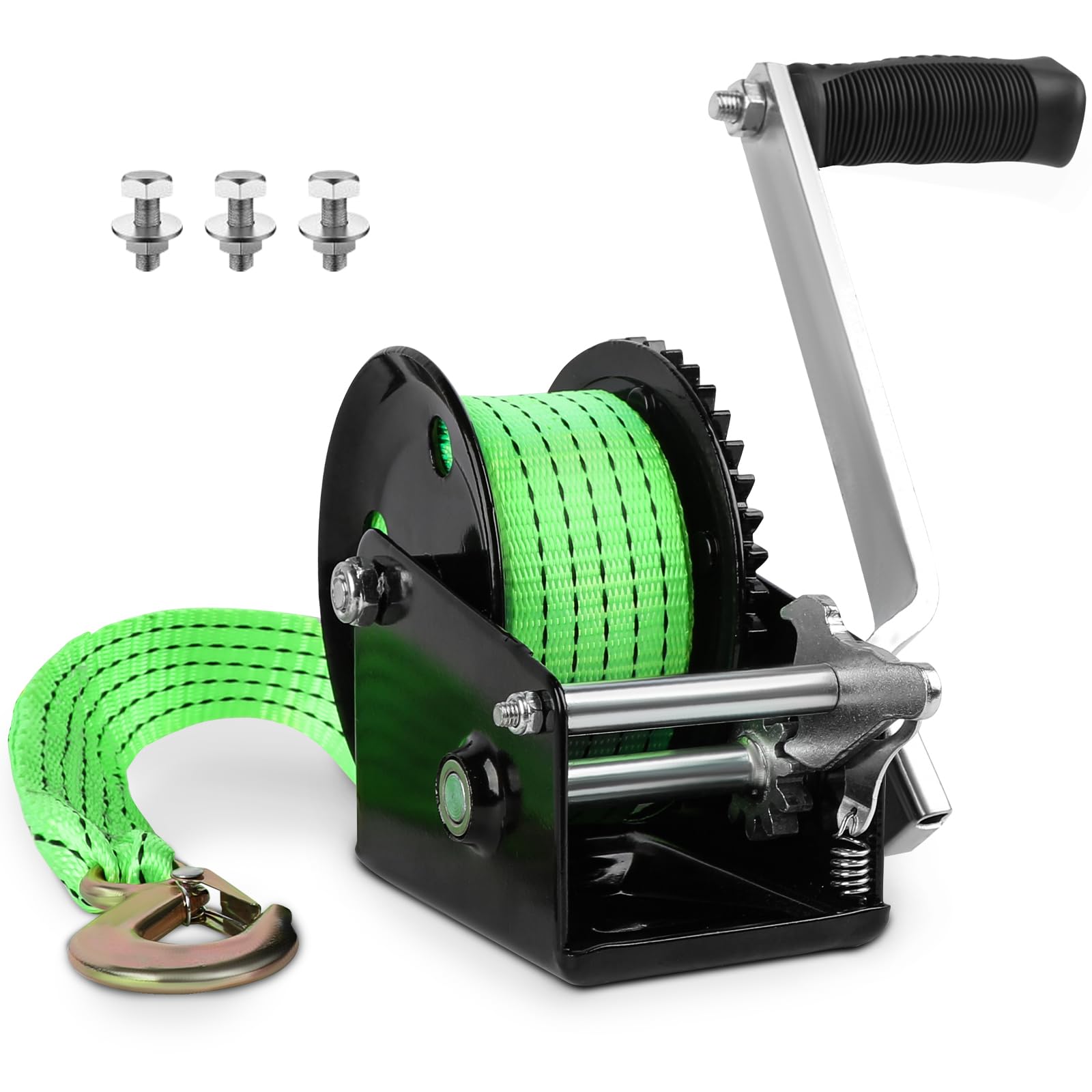 Photo 1 of Zostera 1200lbs Boat Trailer Hand Winch,with 26ft Strap,with Quick Installation Handle, Ratchet 4:1 Gear, Trailer Winch with Heavy Duty Hook,Crank Winch for Boat, Trailer, RV, ATV