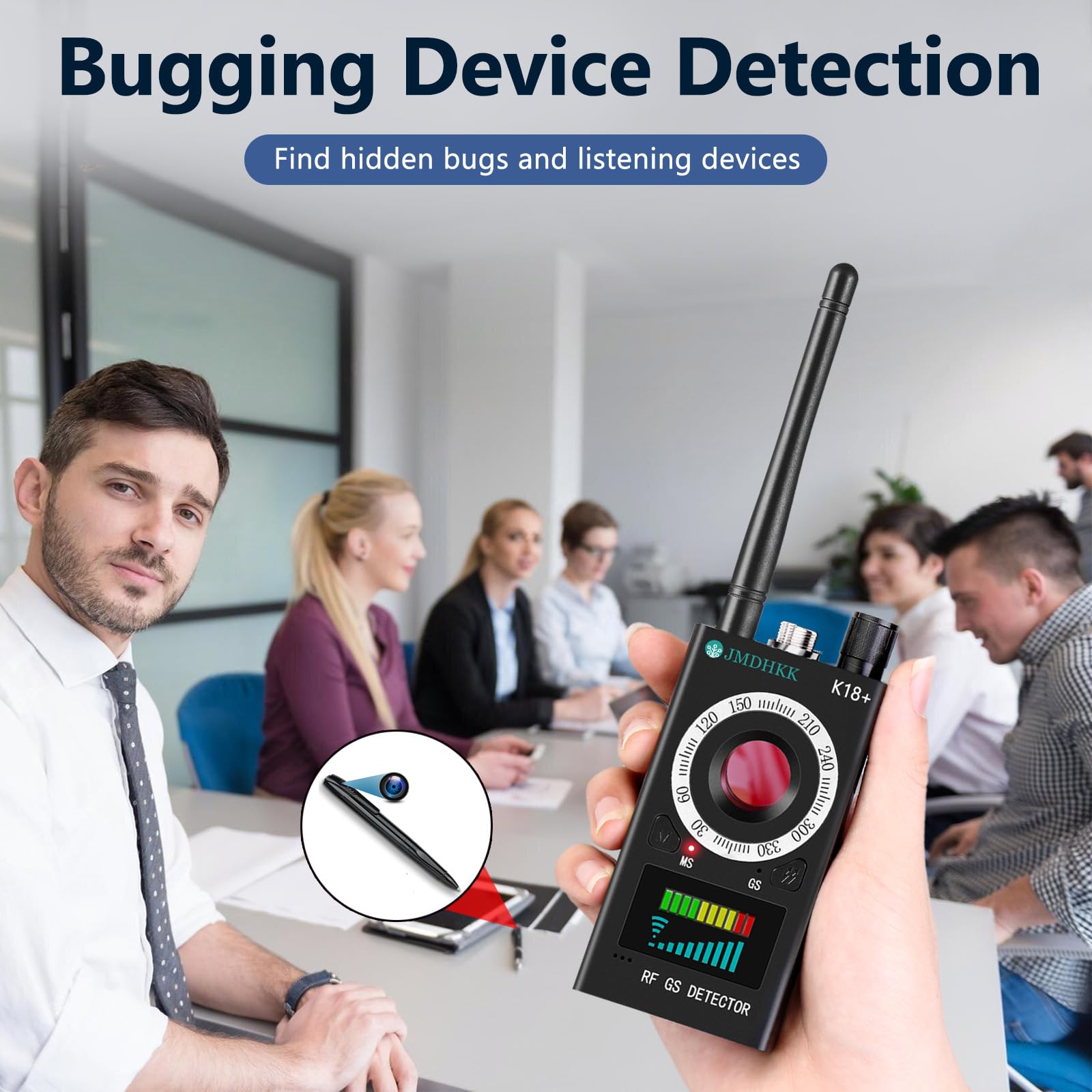 JMDHKK K18+ Hidden Camera Detector, Spy Camera Finder, Bug Detector, Magnetic Field Detector, Listening Device Detector – Privacy Protection Tool for Home, Office, Hotel, and Travel Security(Black)