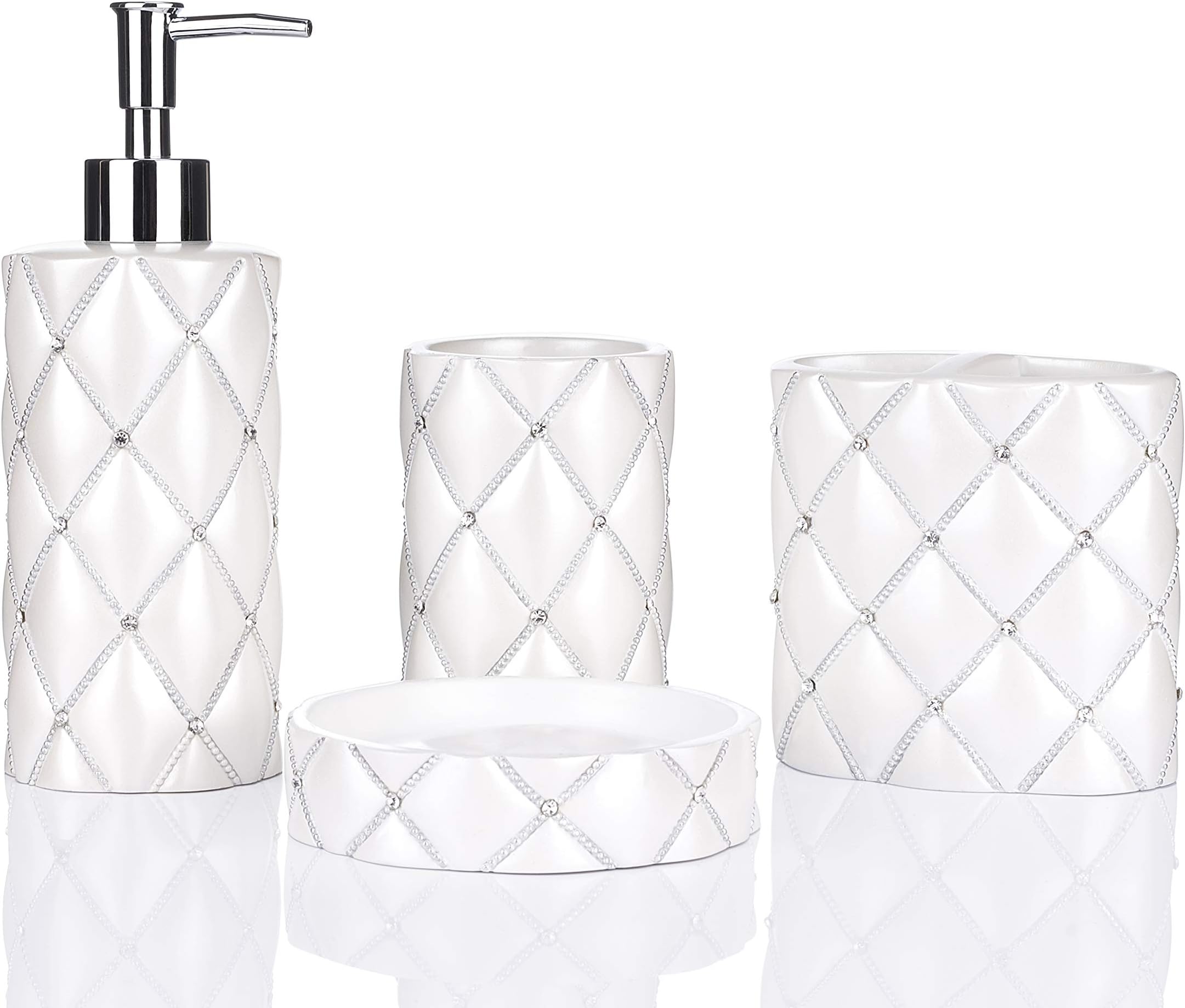 YangShiMoeed Bathpro White Devotion Bathroom Accessories Sets Complete with Lotion Dispenser,Toothbrush Holder, Bath Tumbler,Soap Tray
