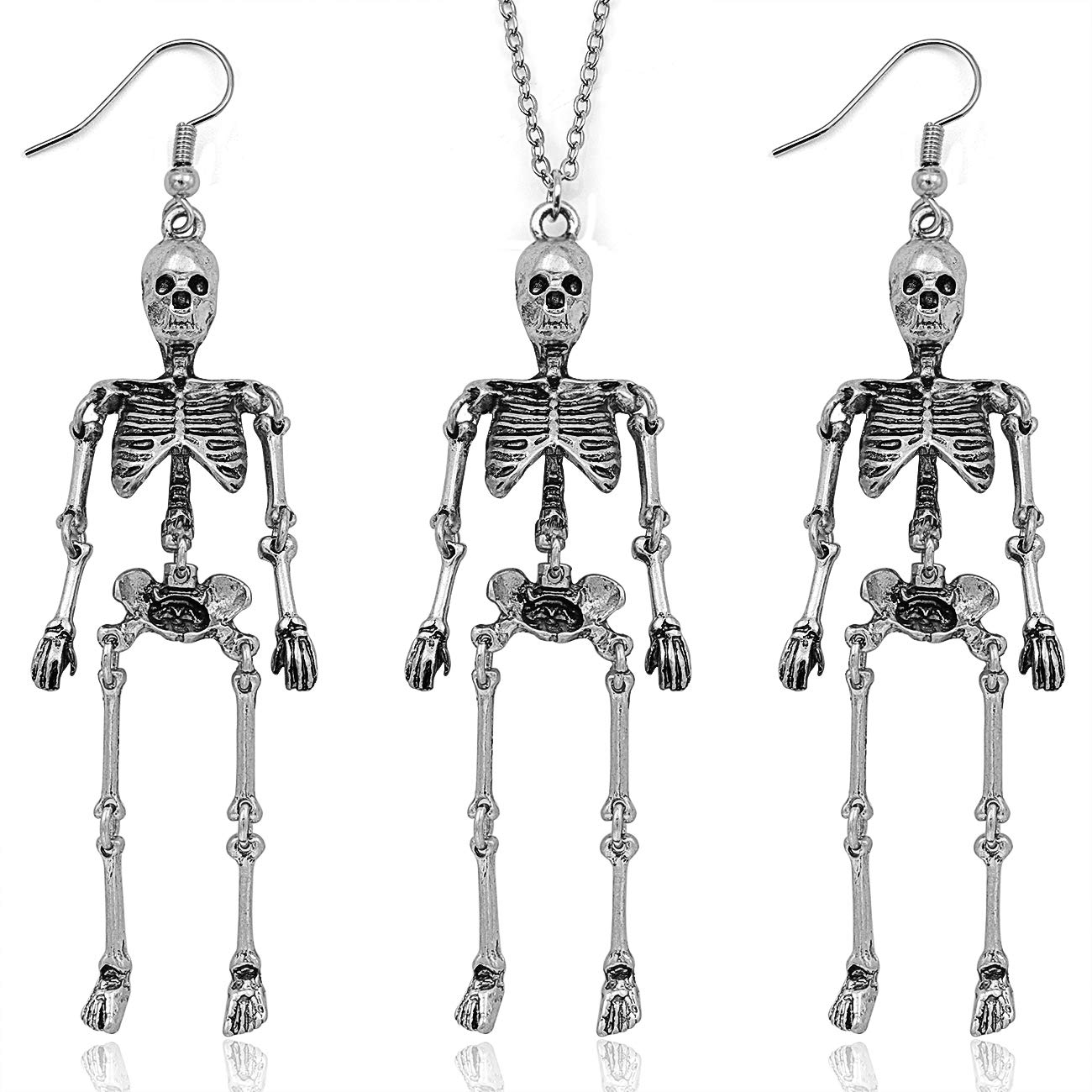 Gleamart Halloween Skeleton Necklace Skull Skeleton Dangle Earrings Set for Women Skeleton 02